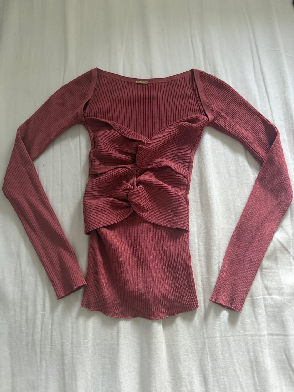 cult gaia Rosewood Twist-Front Long Sleeve Top - Picture 5 of 6